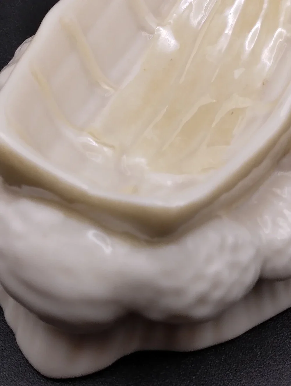 Vintage Belleek Pottery Row Boat On Waves Salt Cellar/Trinket Dish/Ashtray